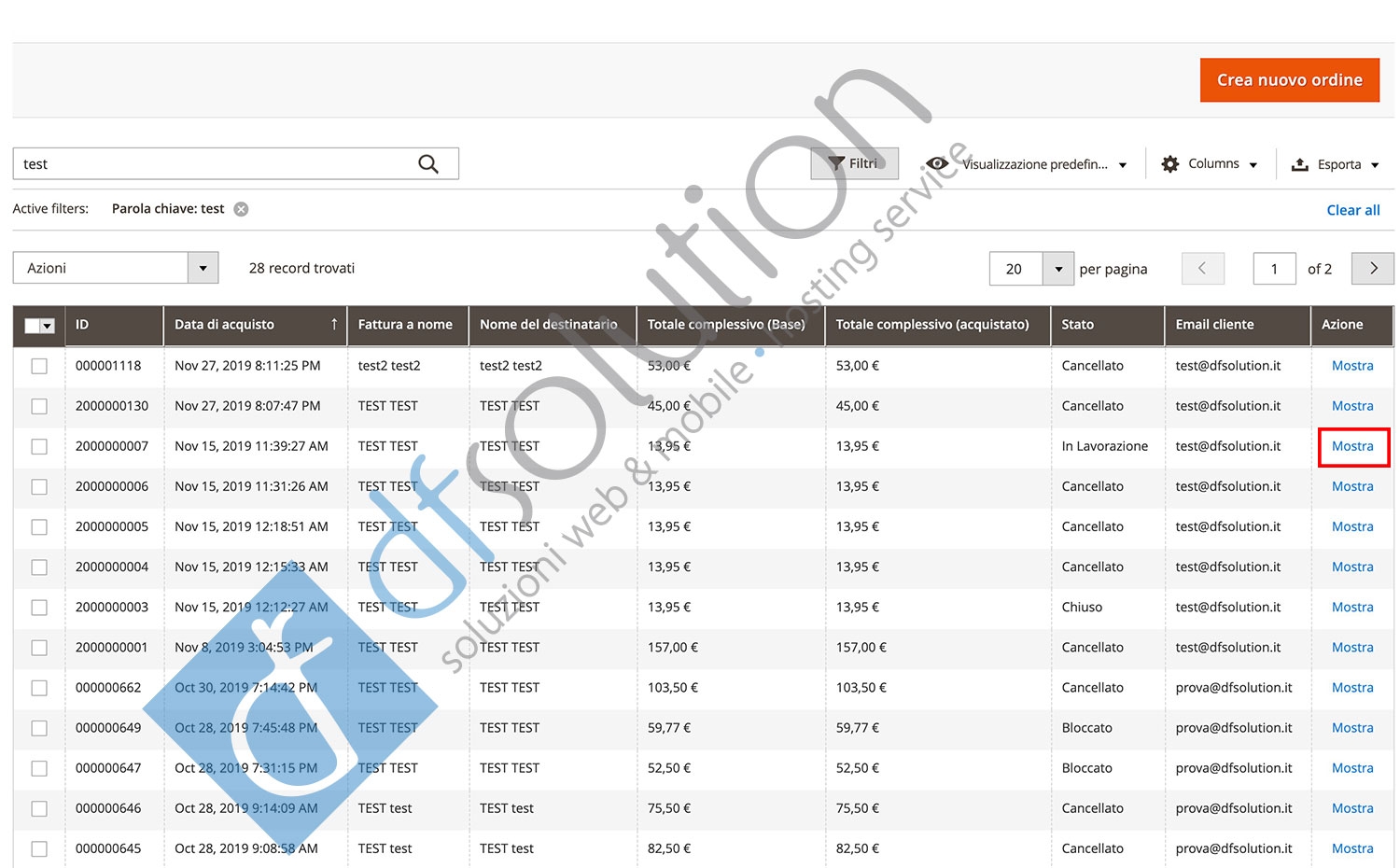 Come creare una Nota di Credito o rimborso parziale su Magento2