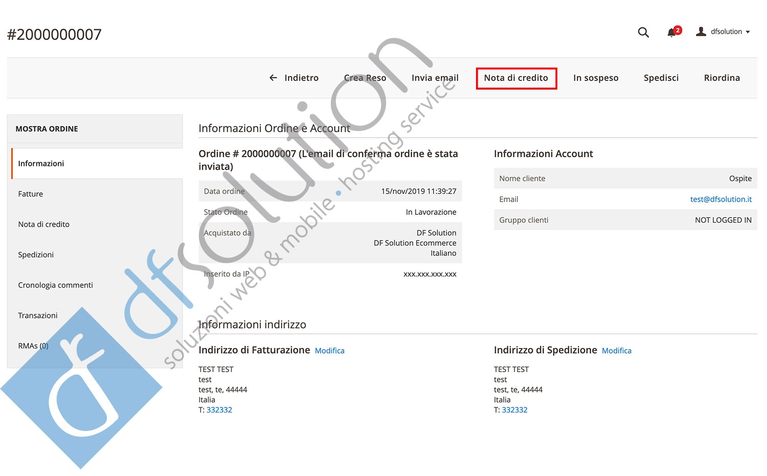 Come creare una Nota di Credito o rimborso parziale su Magento2