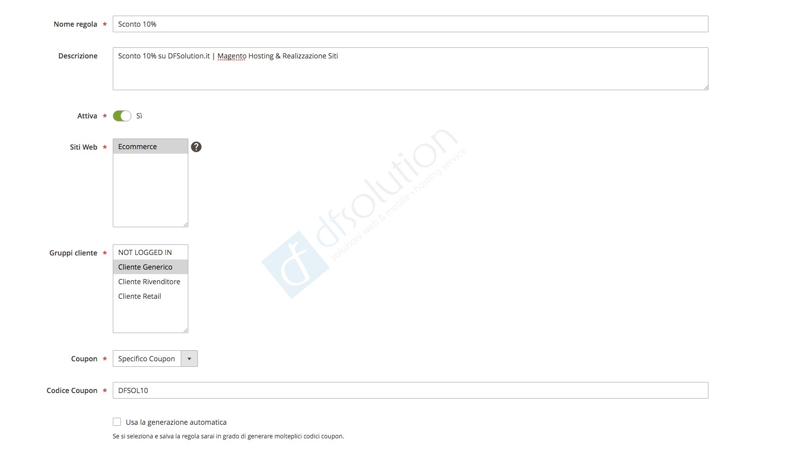 Regole per creare un coupon Magento 2